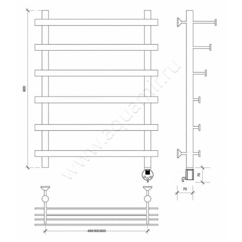 Полотенцесушитель электрический Secado Понтида 7 4603777457587 размеры