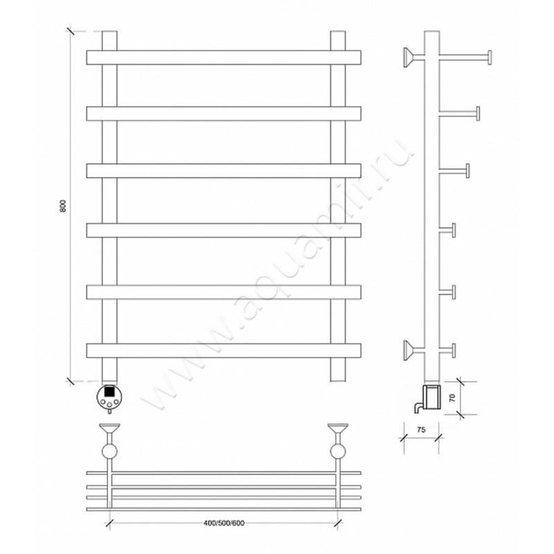 Полотенцесушитель электрический Secado Понтида 7 4603777457587 размеры