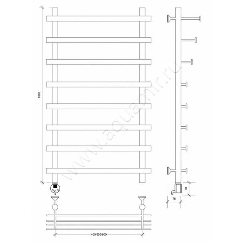 Полотенцесушитель электрический Secado Понтида 7 4603759409474 размеры