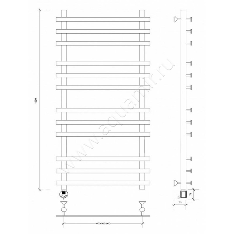Полотенцесушитель электрический Secado Понтида плюс 4603759409511 размеры