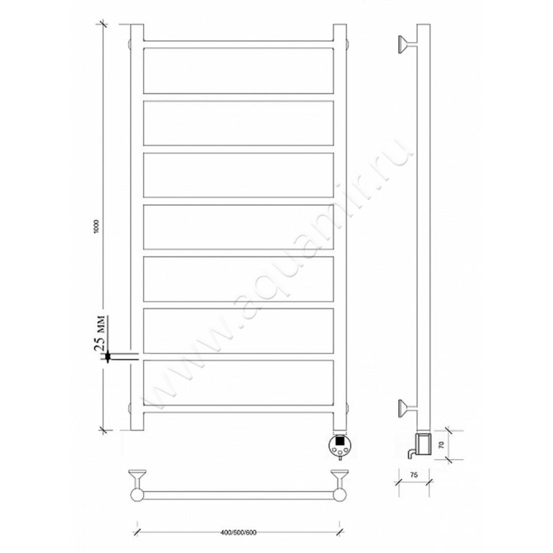 Полотенцесушитель электрический Secado Триада 1 4673739247198 размеры
