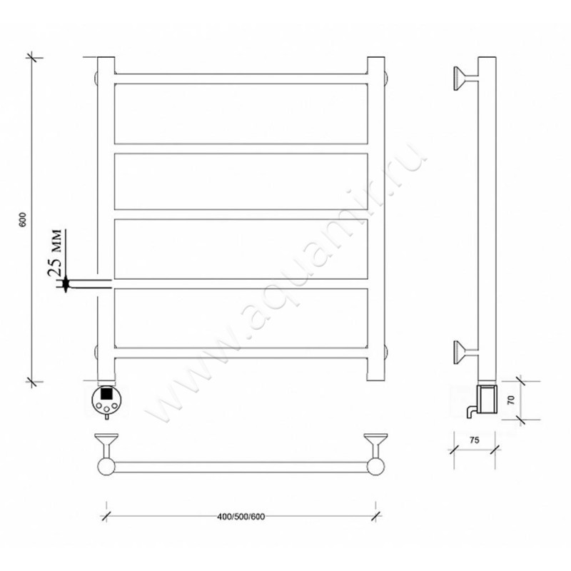 Полотенцесушитель электрический Secado Триада 1 4673739247242 размеры