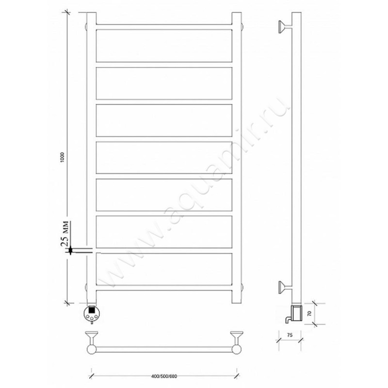 Полотенцесушитель электрический Secado Триада 1 4673739247297 размеры