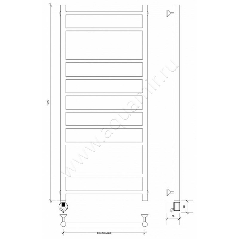 Полотенцесушитель электрический Secado Триада 2 4603759407074 размеры