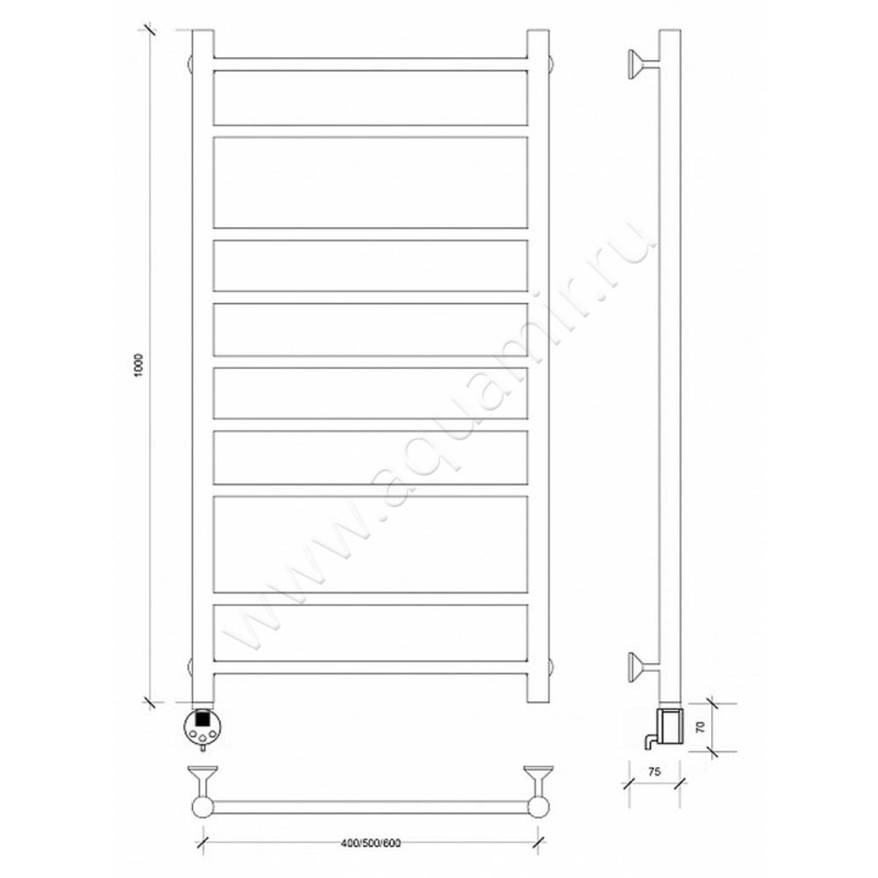 Полотенцесушитель электрический Secado Триада 2 4603759409719 размеры