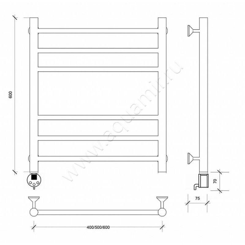 Полотенцесушитель электрический Secado Триада 3 4603759409733 размеры