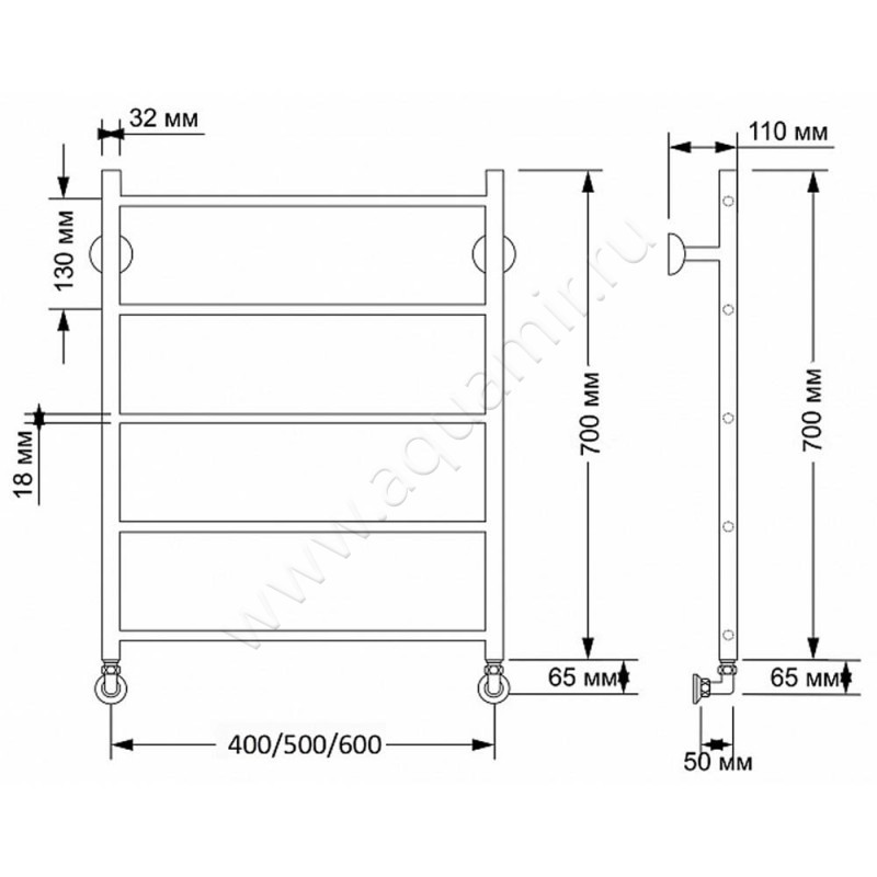 Полотенцесушитель латунный водяной Secado Триада 1 4603777458706 размеры