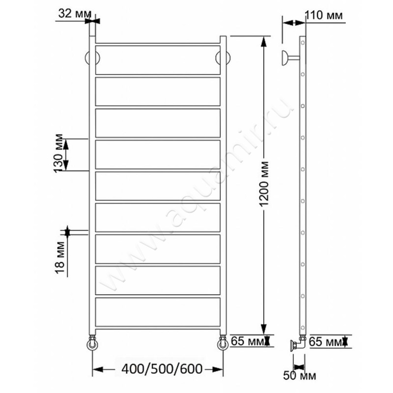 Полотенцесушитель латунный водяной Secado Триада 1 4603777477264 размеры