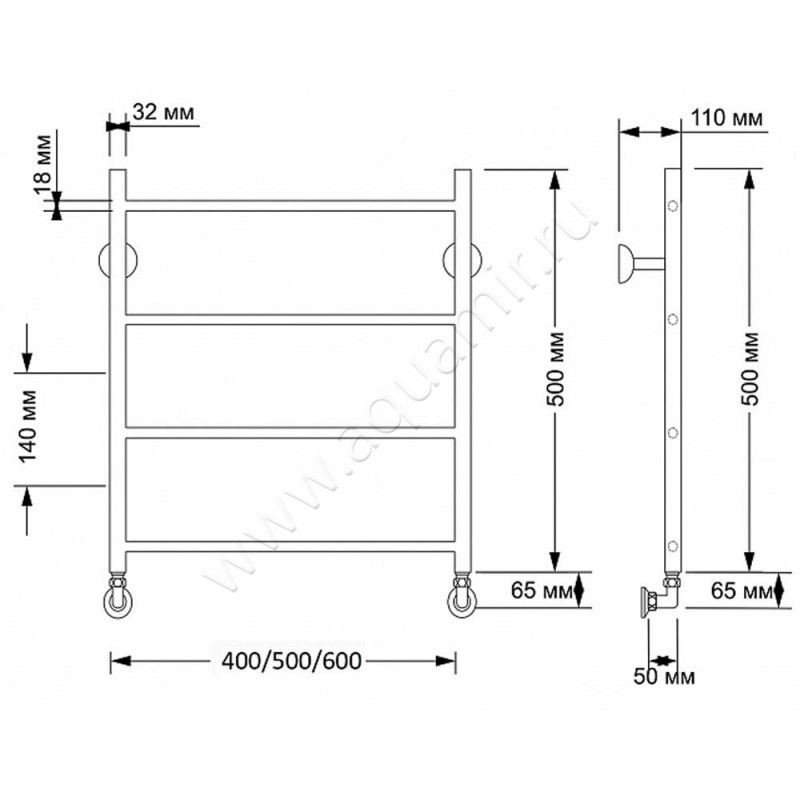 Полотенцесушитель латунный водяной Secado Триада 1 4603777458744 размеры