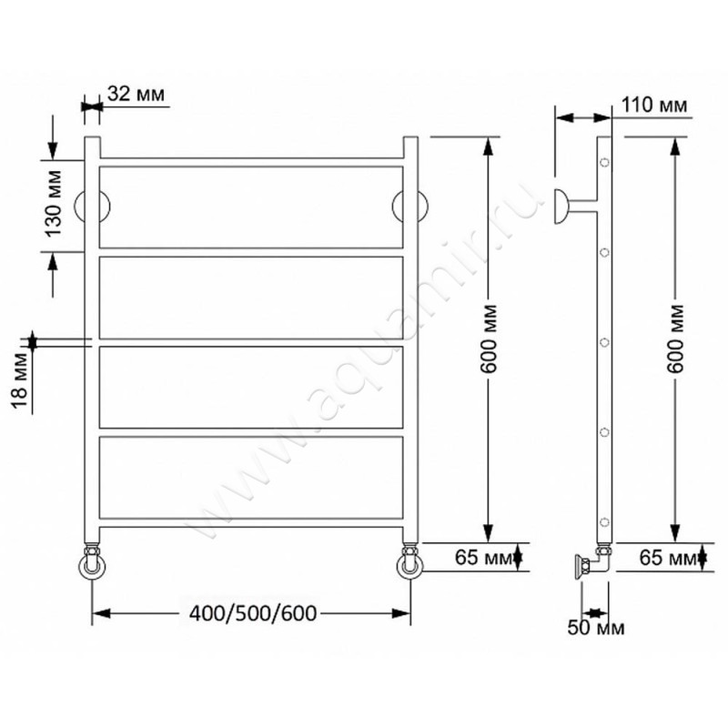 Полотенцесушитель латунный водяной Secado Триада 1 4603777458751 размеры
