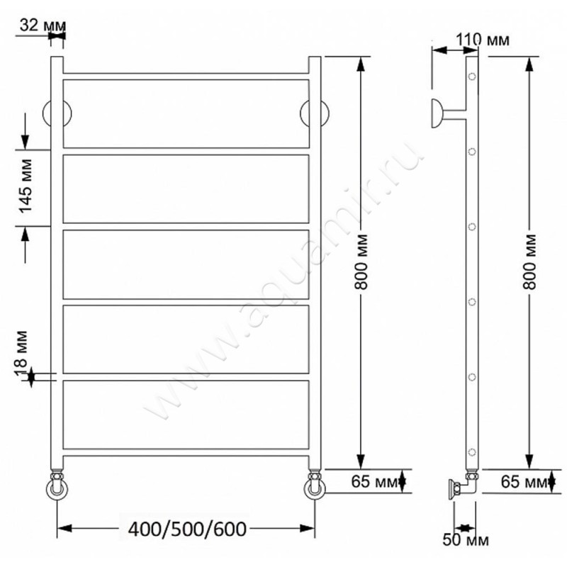 Полотенцесушитель латунный водяной Secado Триада 1 4603777458775 размеры