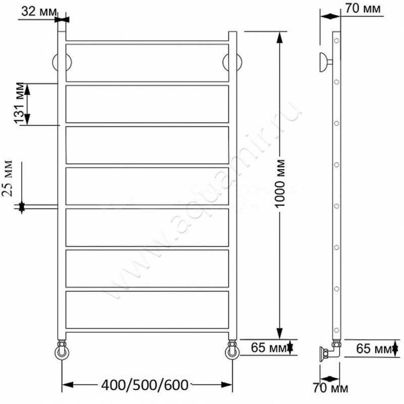 Полотенцесушитель латунный водяной Secado Триада 1 4603777458843 размеры