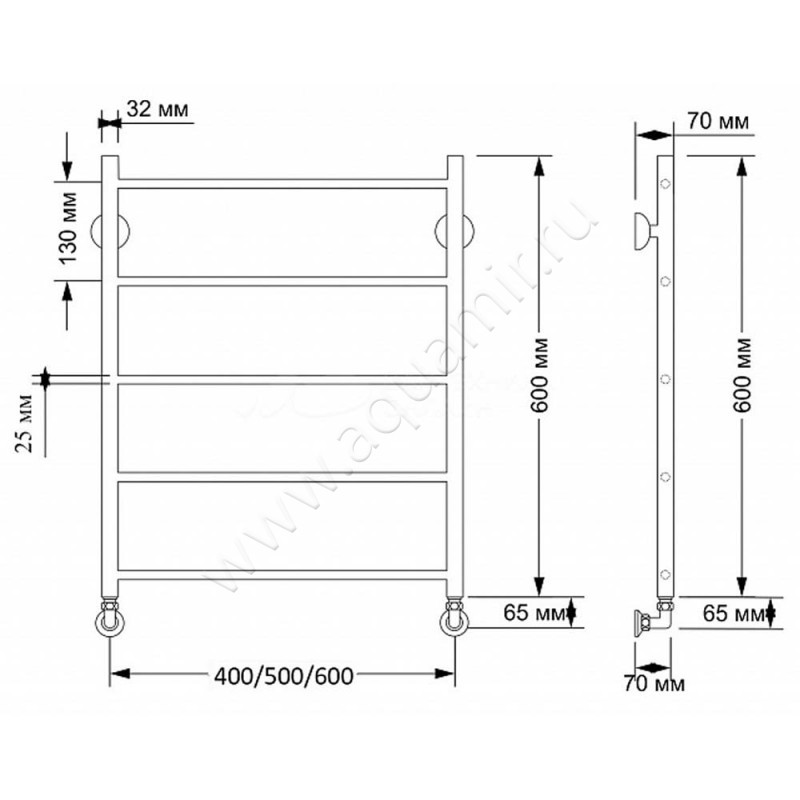 Полотенцесушитель латунный водяной Secado Триада 1 4603777458874 размеры