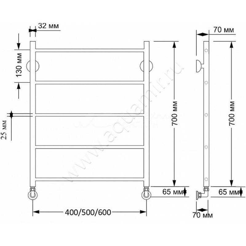 Полотенцесушитель латунный водяной Secado Триада 1 4603777458881 размеры