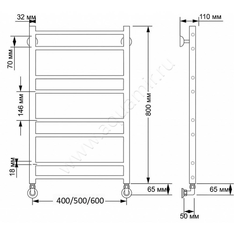 Полотенцесушитель латунный водяной Secado Триада 2 4603777468217 размеры