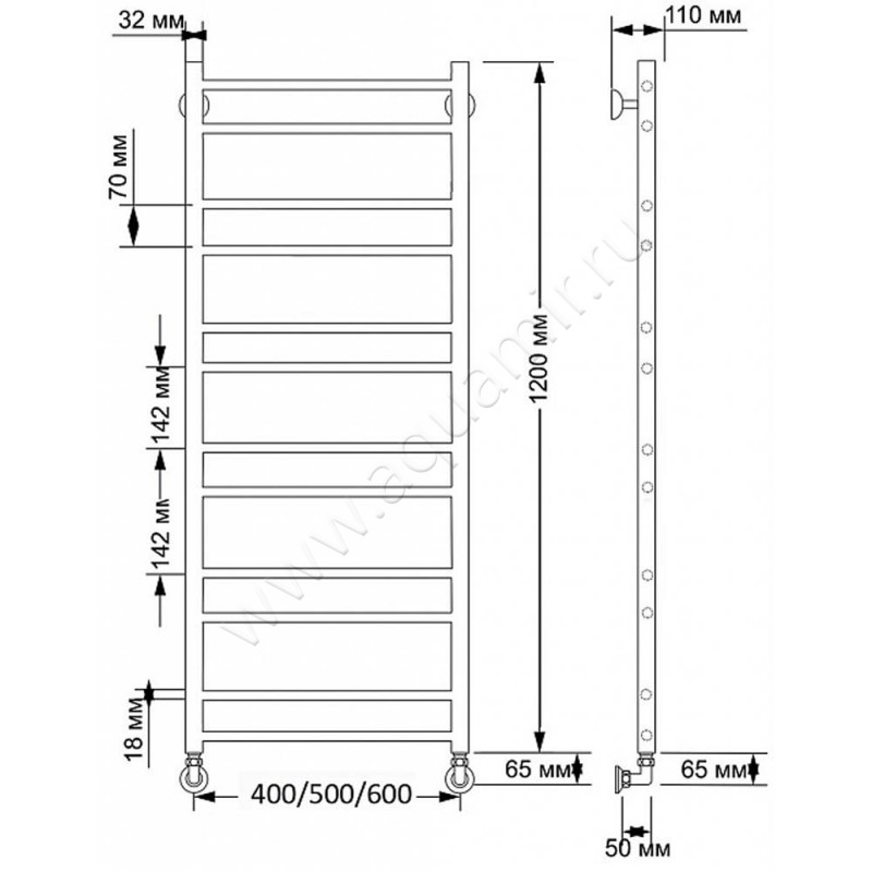 Полотенцесушитель латунный водяной Secado Триада 2 4603777468286 размеры