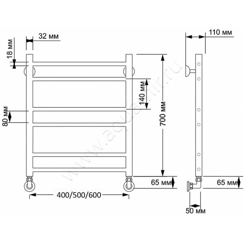 Полотенцесушитель латунный водяной Secado Триада 2 4603777468309 размеры