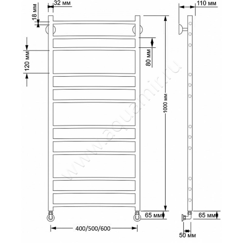 Полотенцесушитель латунный водяной Secado Триада 3 4603777468859 размеры