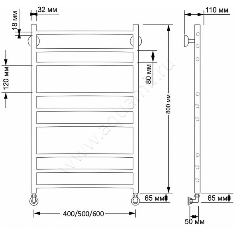 Полотенцесушитель латунный водяной Secado Триада 3 4603777468897 размеры