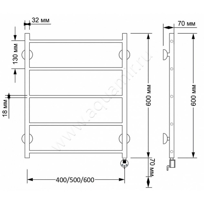 Полотенцесушитель латунный электрический Secado Триада 1 4603777461119 размеры
