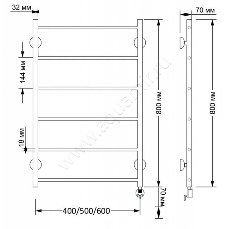 Полотенцесушитель латунный электрический Secado Триада 1 4603777461157 размеры