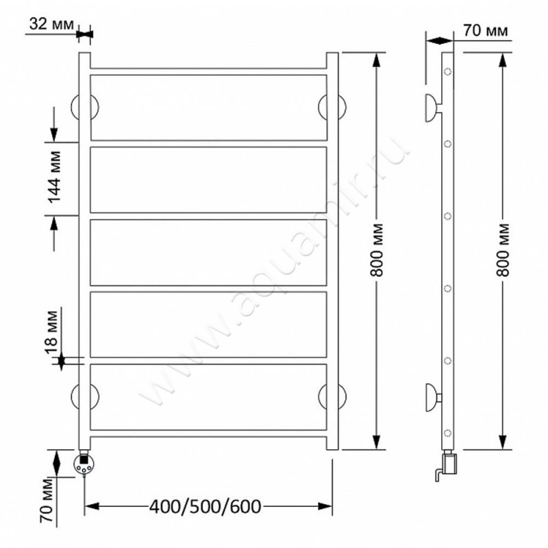 Полотенцесушитель латунный электрический Secado Триада 1 4603777461157 размеры