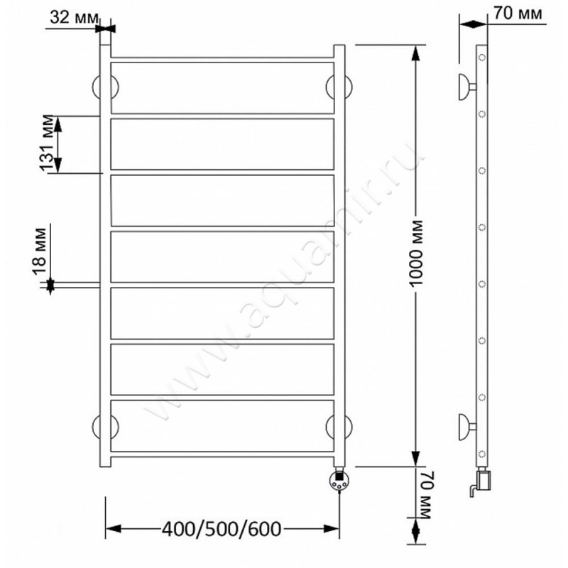 Полотенцесушитель латунный электрический Secado Триада 1 4603777461171 размеры