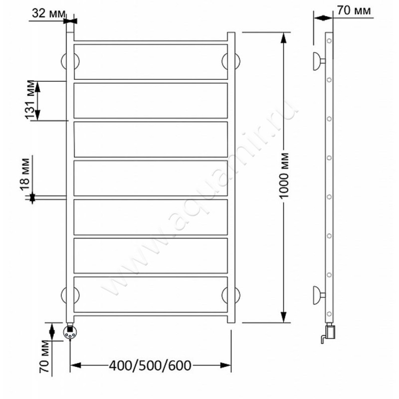Полотенцесушитель латунный электрический Secado Триада 1 4603777461171 размеры