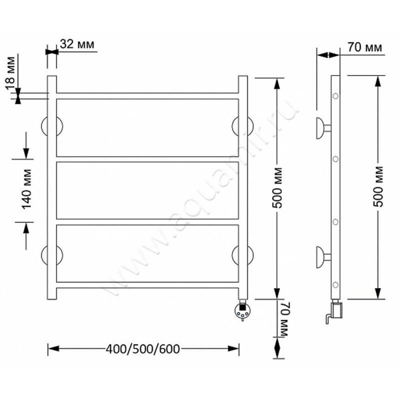 Полотенцесушитель латунный электрический Secado Триада 1 4603777460921 размеры
