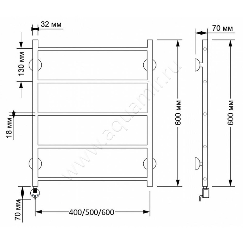 Полотенцесушитель латунный электрический Secado Триада 1 4603777479046 размеры