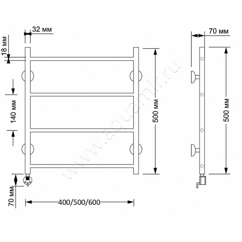 Полотенцесушитель латунный электрический Secado Триада 1 4603777461102 размеры