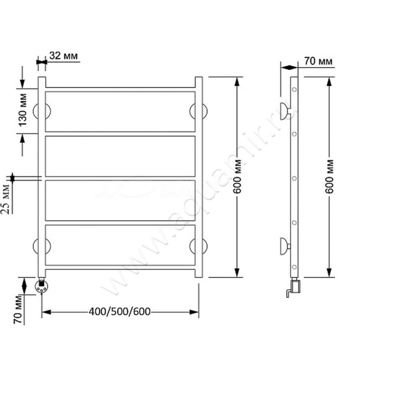 Полотенцесушитель латунный электрический Secado Триада 1 4603777461232 размеры