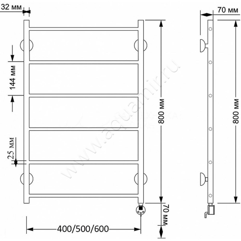 Полотенцесушитель латунный электрический Secado Триада 1 4603777461270 размеры
