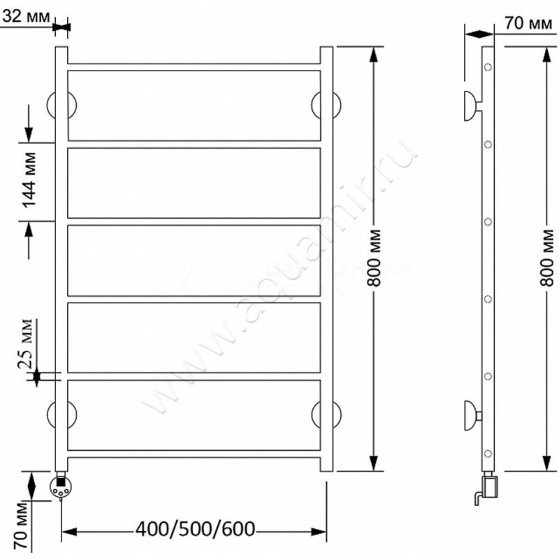 Полотенцесушитель латунный электрический Secado Триада 1 4603777461270 размеры