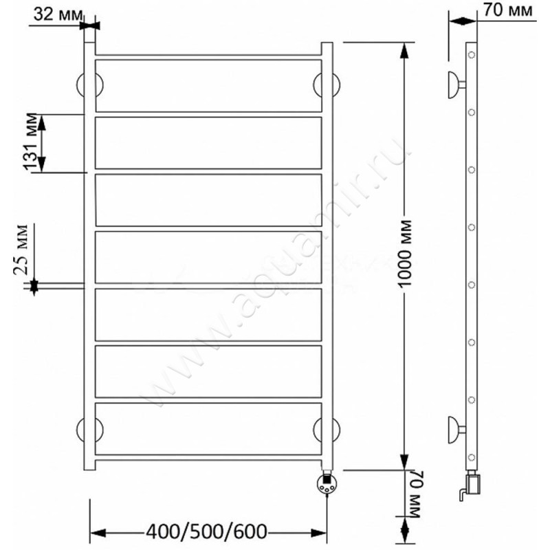 Полотенцесушитель латунный электрический Secado Триада 1 4603777461294 размеры
