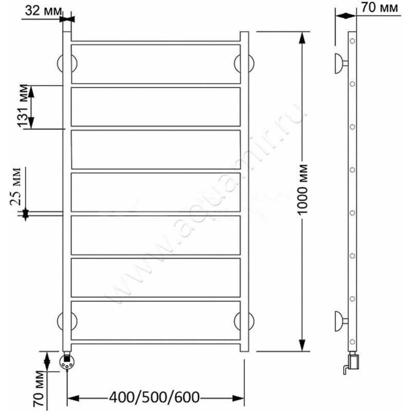 Полотенцесушитель латунный электрический Secado Триада 1 4603777461294 размеры
