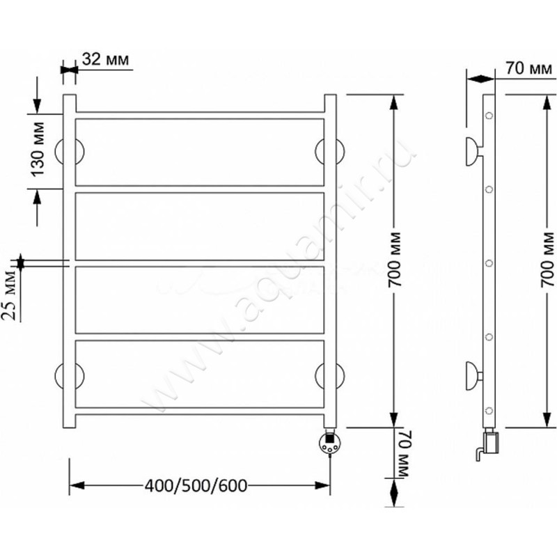 Полотенцесушитель латунный электрический Secado Триада 1 4603777478490 размеры