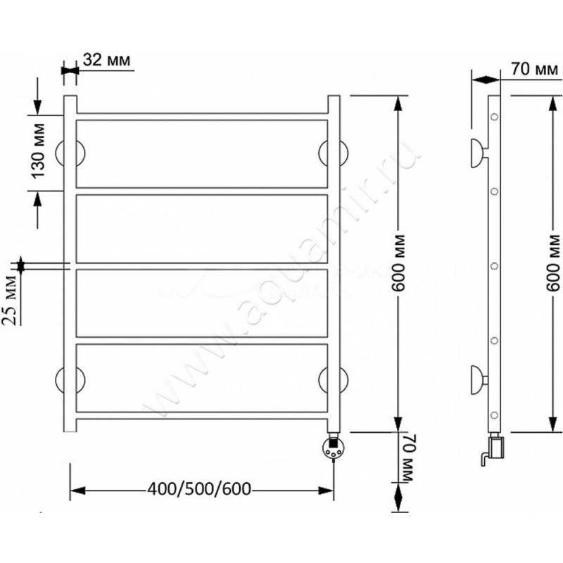 Полотенцесушитель латунный электрический Secado Триада 1 4603777461249 размеры