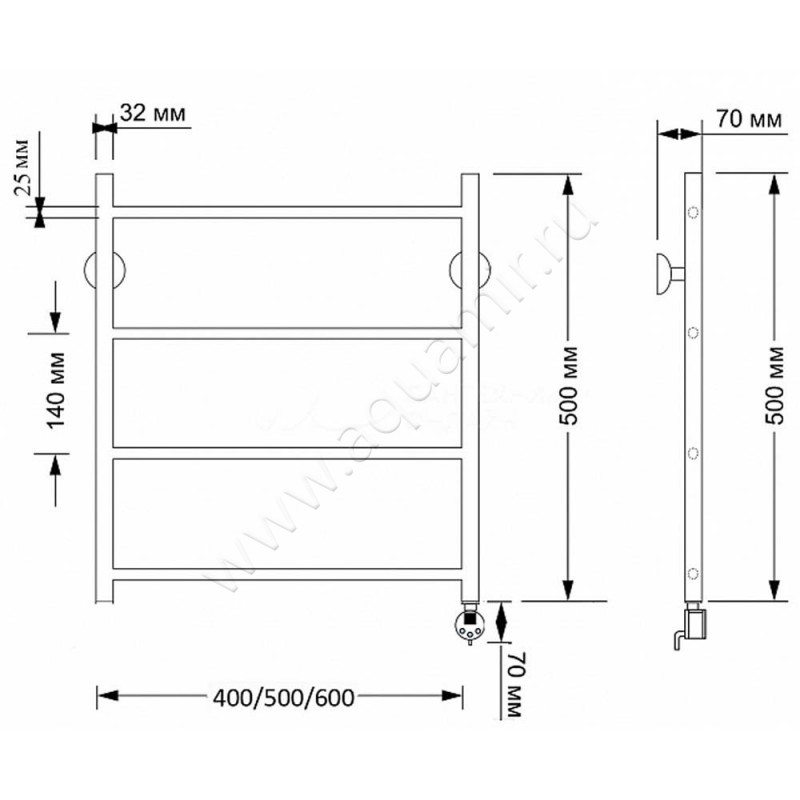 Полотенцесушитель латунный электрический Secado Триада 1 4603777479091 размеры