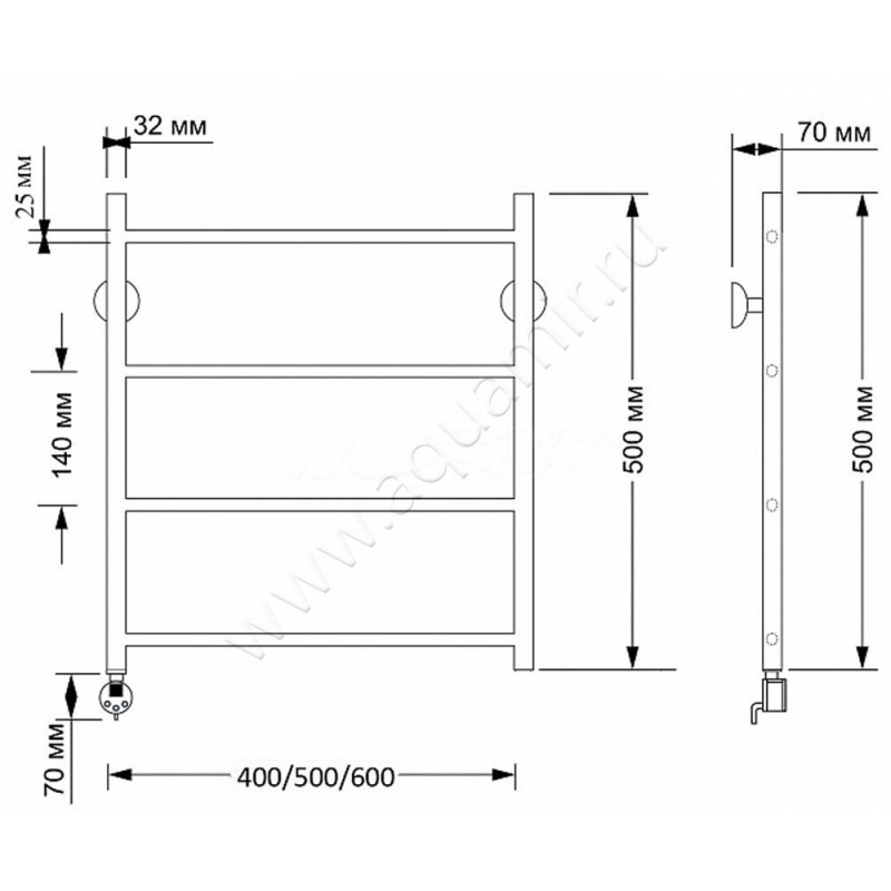 Полотенцесушитель латунный электрический Secado Триада 1 4603777479091 размеры