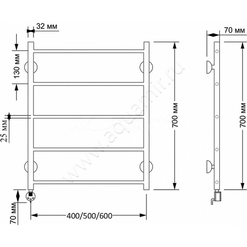 Полотенцесушитель латунный электрический Secado Триада 1 4603777479114 размеры