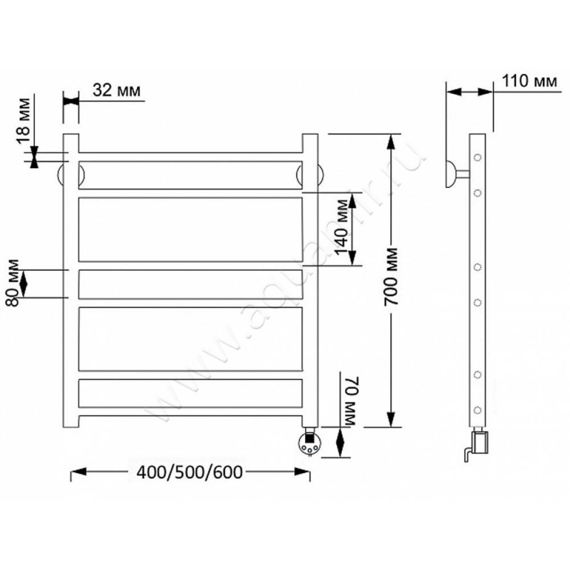 Полотенцесушитель латунный электрический Secado Триада 2 4603777468583 размеры