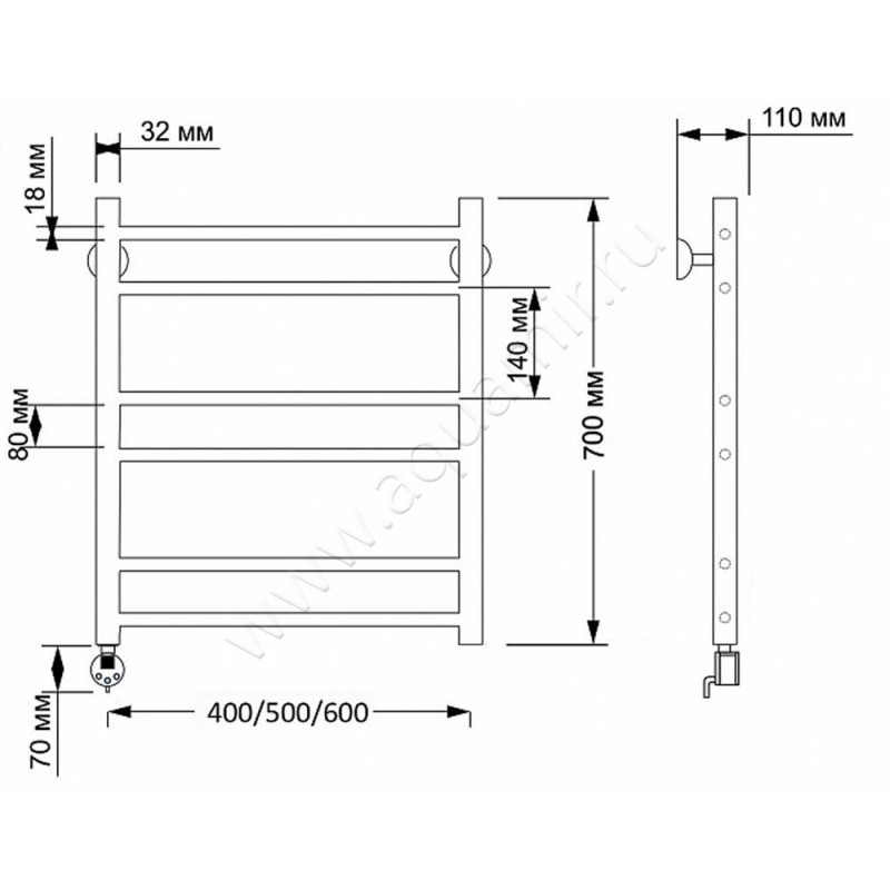 Полотенцесушитель латунный электрический Secado Триада 2 4603777468583 размеры