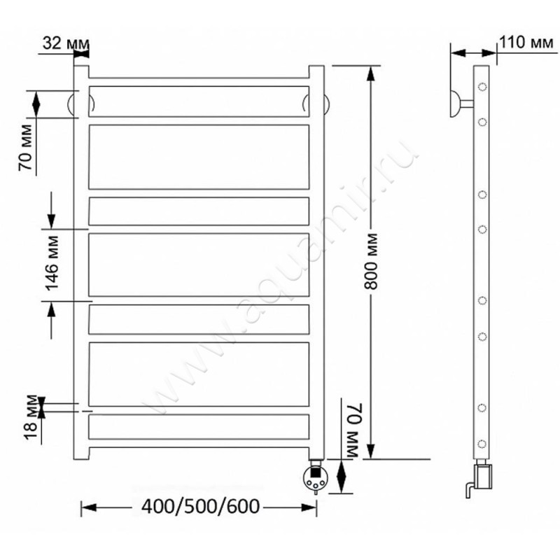 Полотенцесушитель латунный электрический Secado Триада 2 4603777468590 размеры