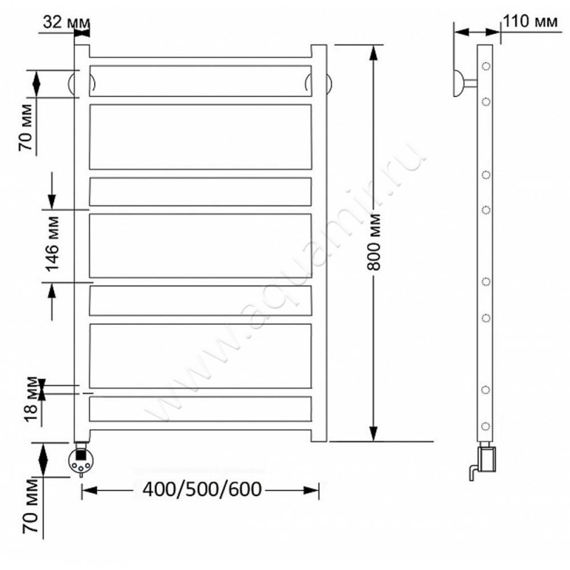 Полотенцесушитель латунный электрический Secado Триада 2 4603777468590 размеры