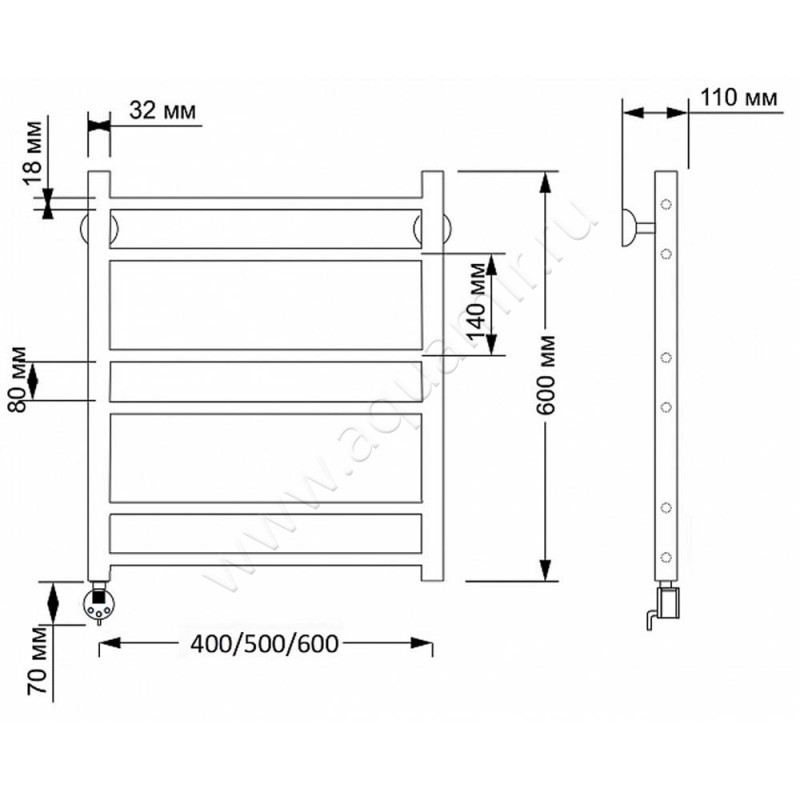Полотенцесушитель латунный электрический Secado Триада 2 4603777468729 размеры