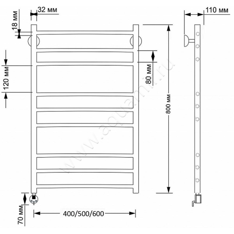 Полотенцесушитель латунный электрический Secado Триада 3 4603777468941 размеры