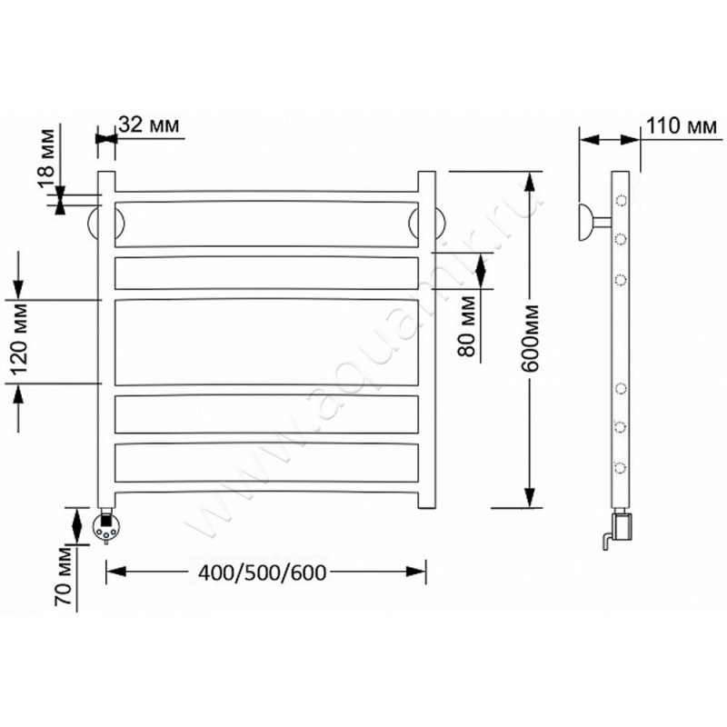 Полотенцесушитель латунный электрический Secado Триада 3 4603777469023 размеры