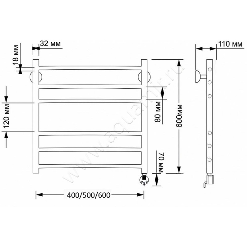 Полотенцесушитель латунный электрический Secado Триада 3 4603777469122 размеры