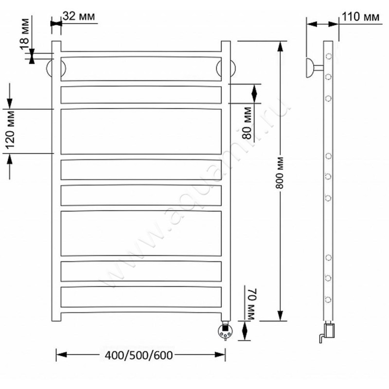 Полотенцесушитель латунный электрический Secado Триада 3 4603777469191 размеры